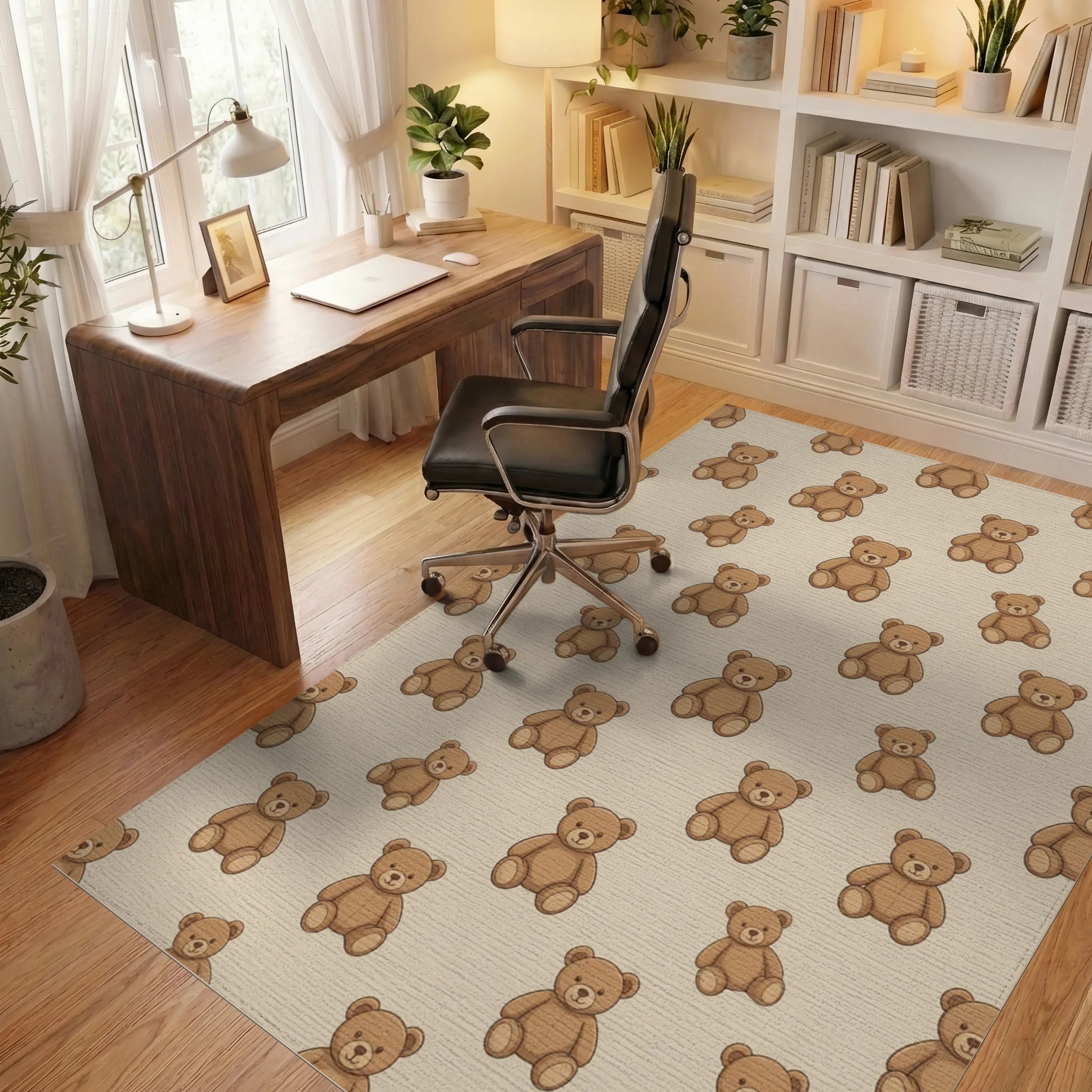 Beige Brown Minimalist Rug - office