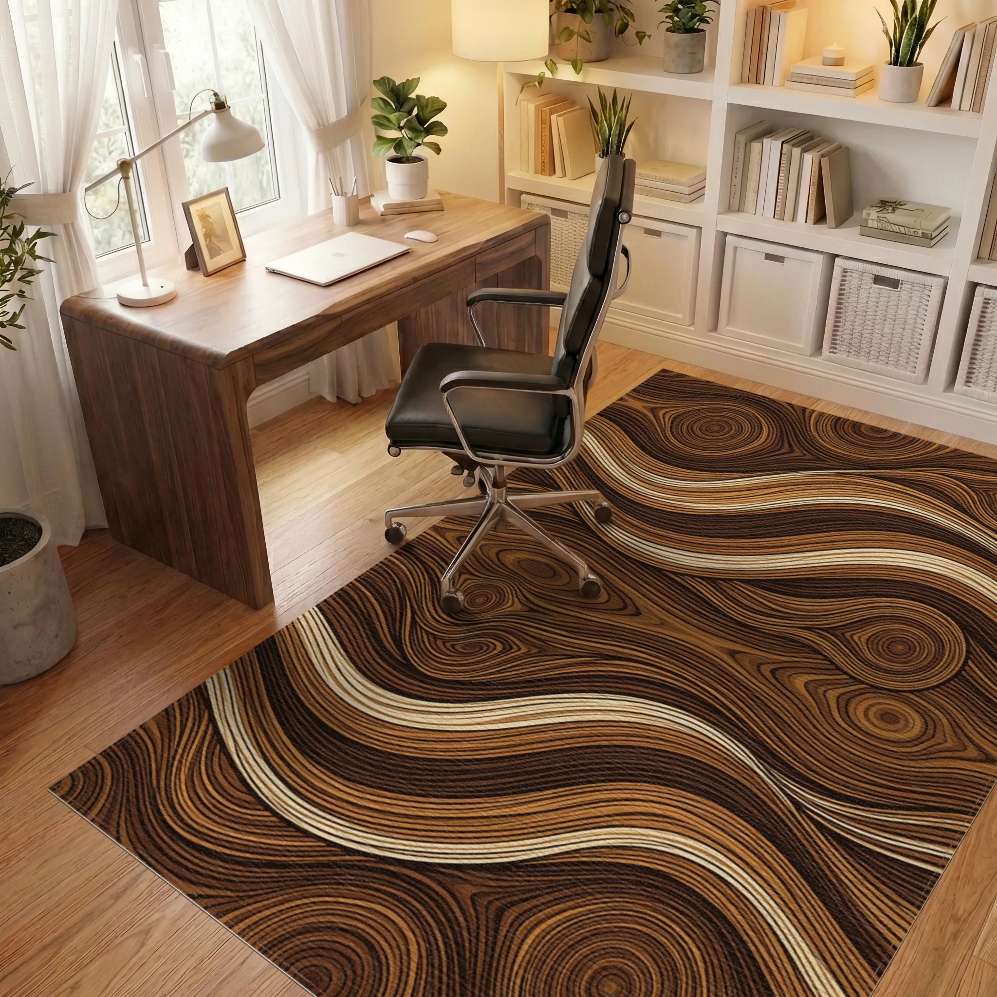 Walnut Grain Flowing Linear Rug - office