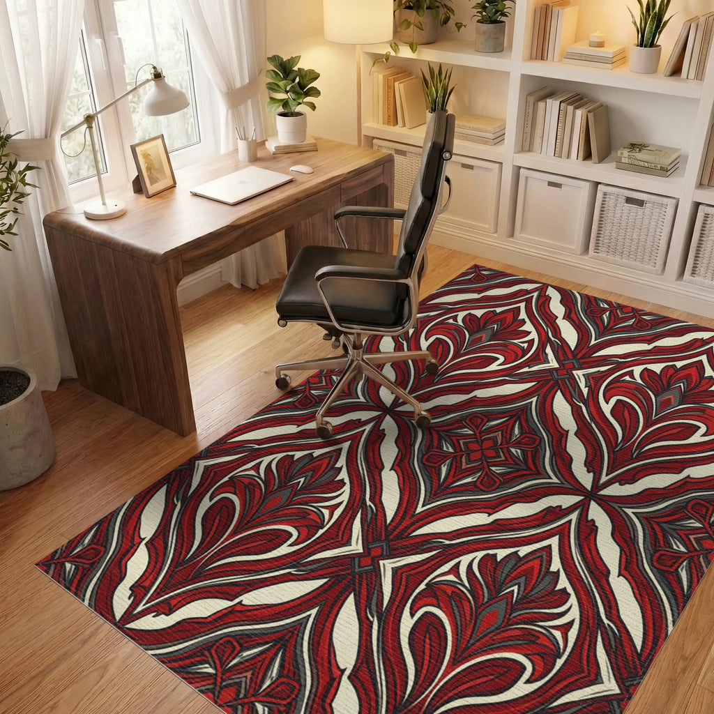Modern Scarlet Abstract Floral Rug - office