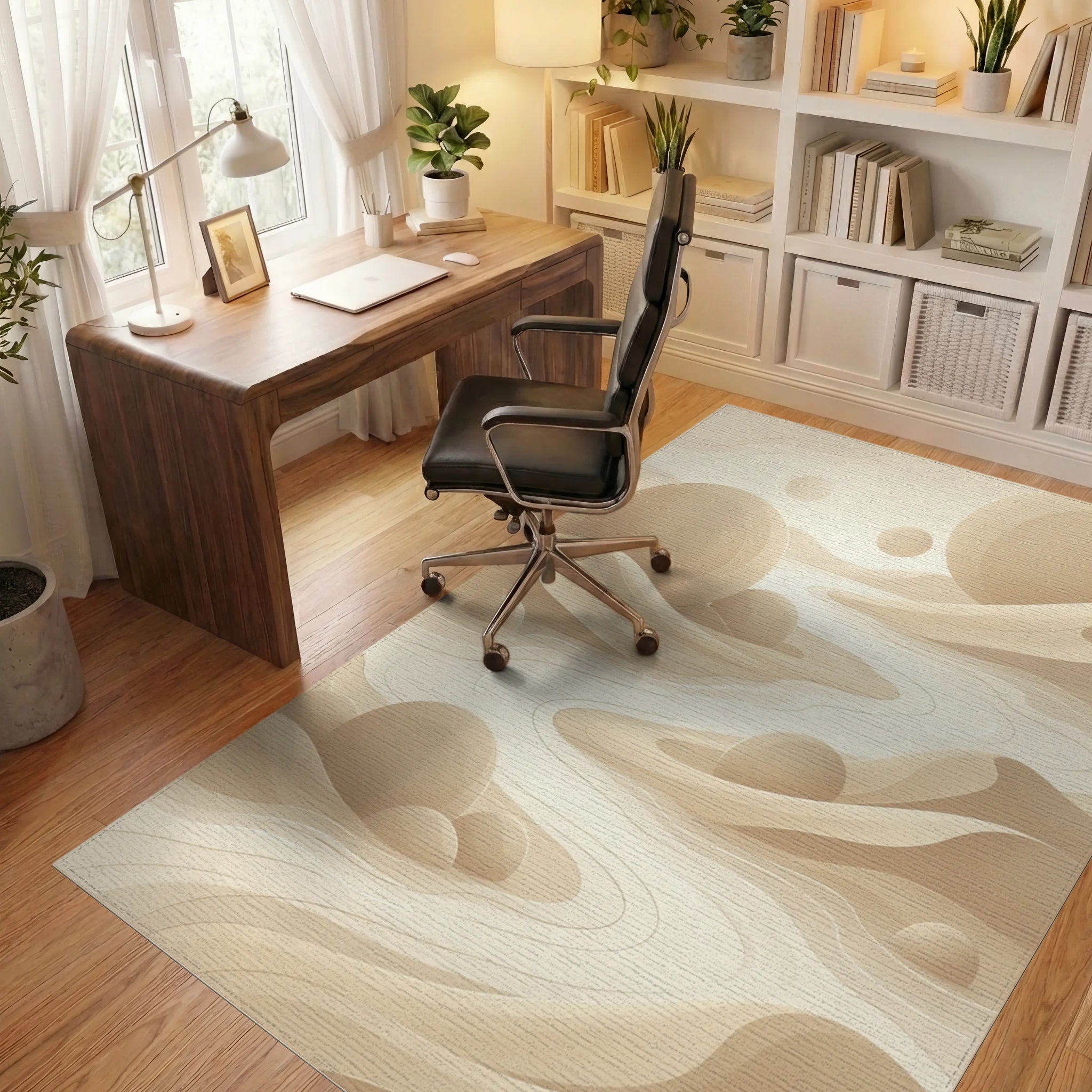 Cream Beige Geometric Rug - office