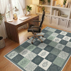 Green White Geometric Rug - office