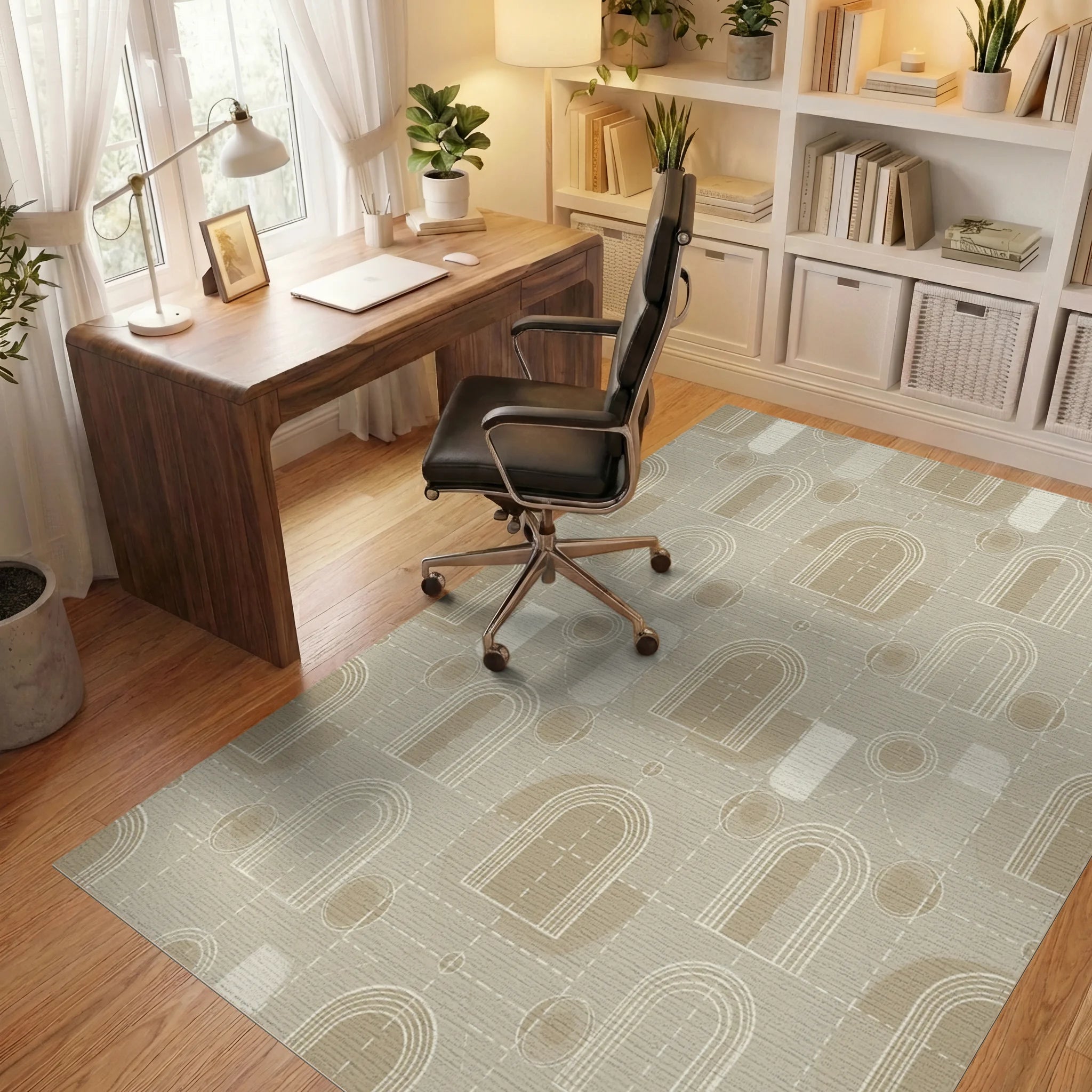 Farmhouse Beige White Rug - office