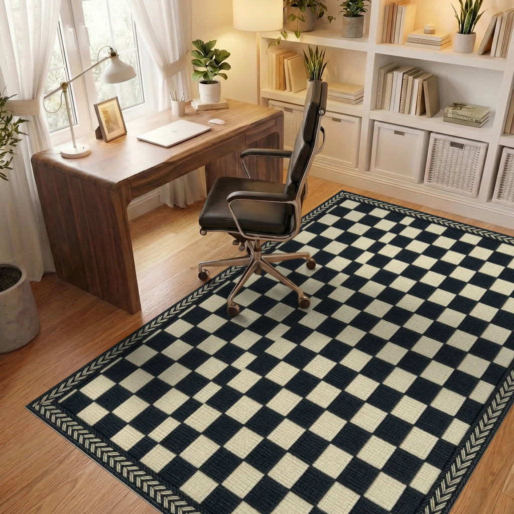 Gray Cream Geometric Rug - office