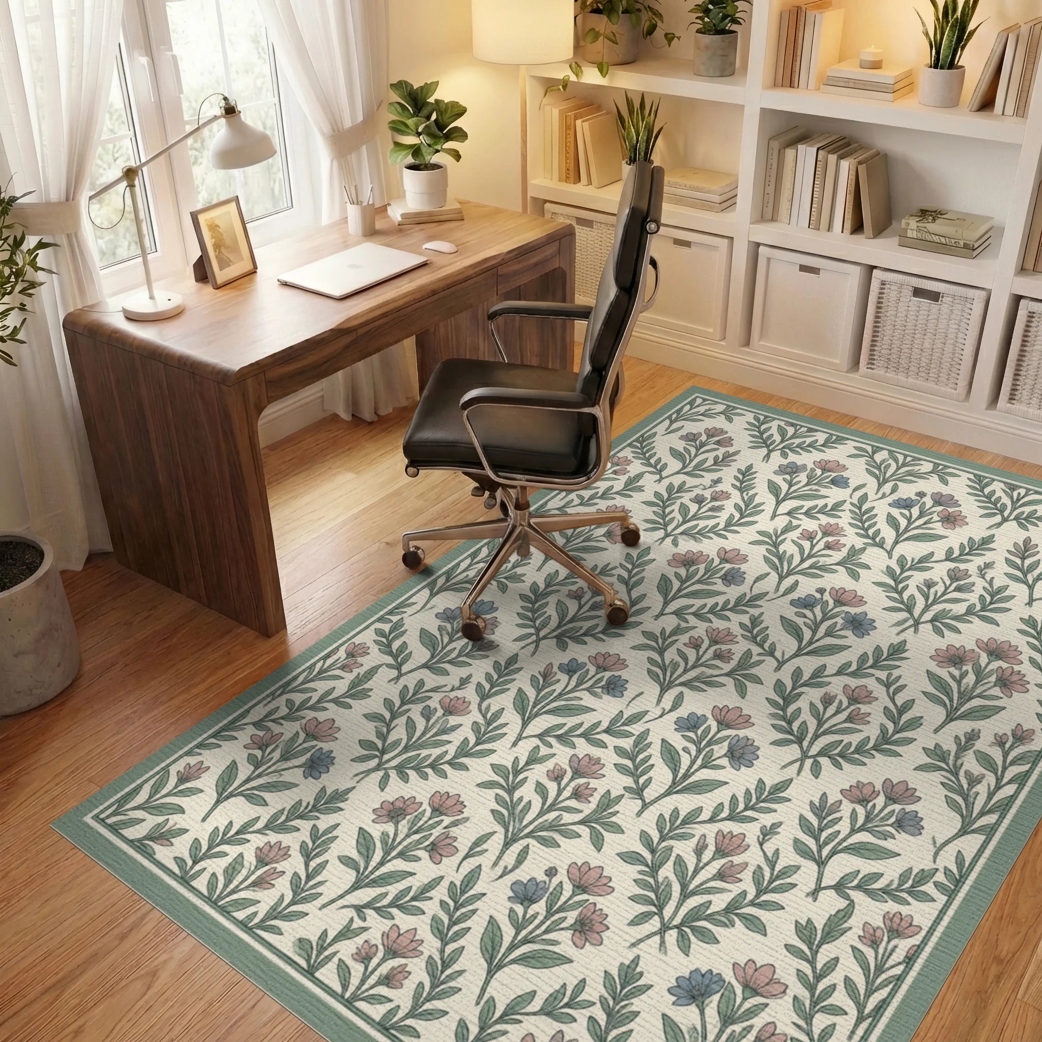 Transitional Green Blue Rug - office