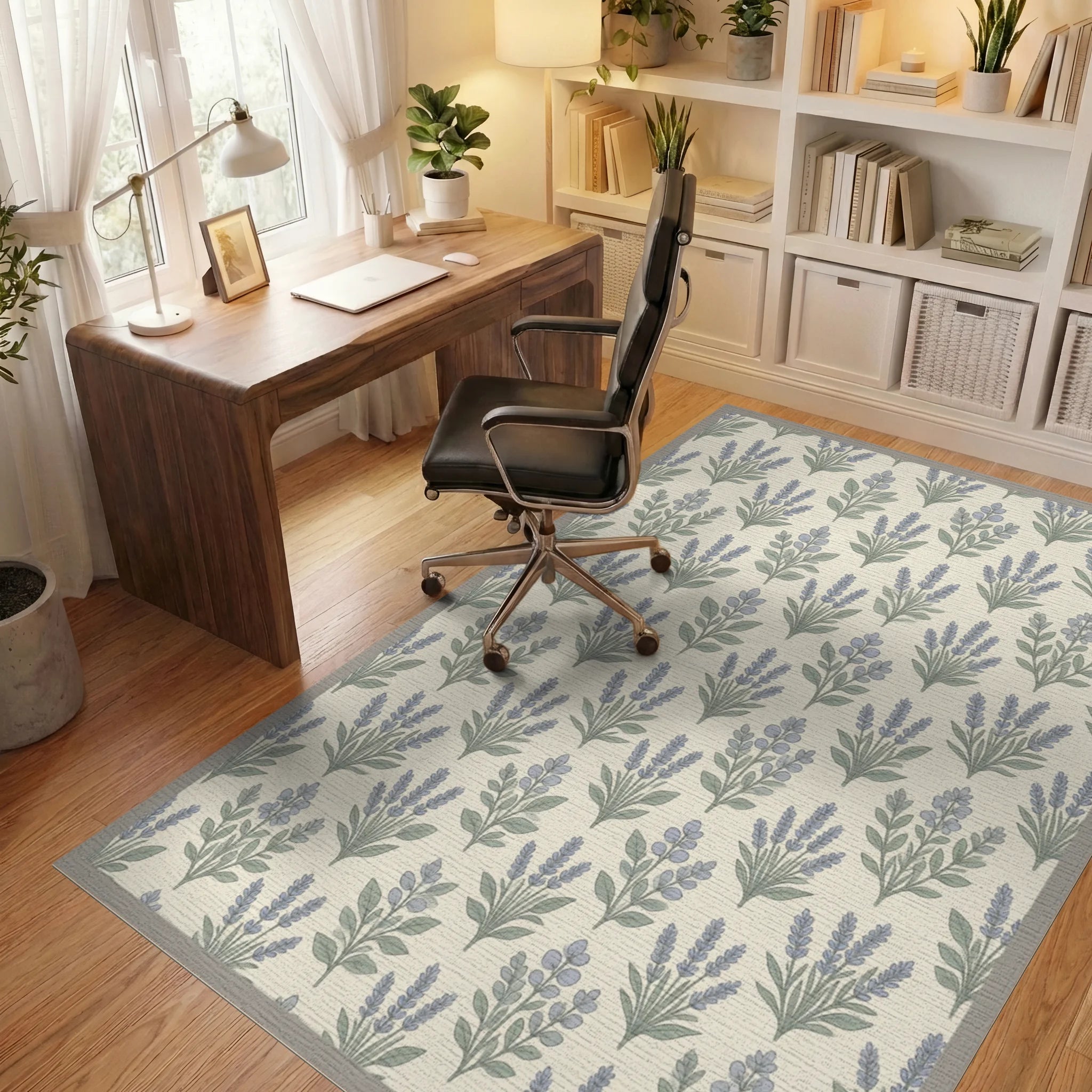 Lavender Cream Green Rug - office