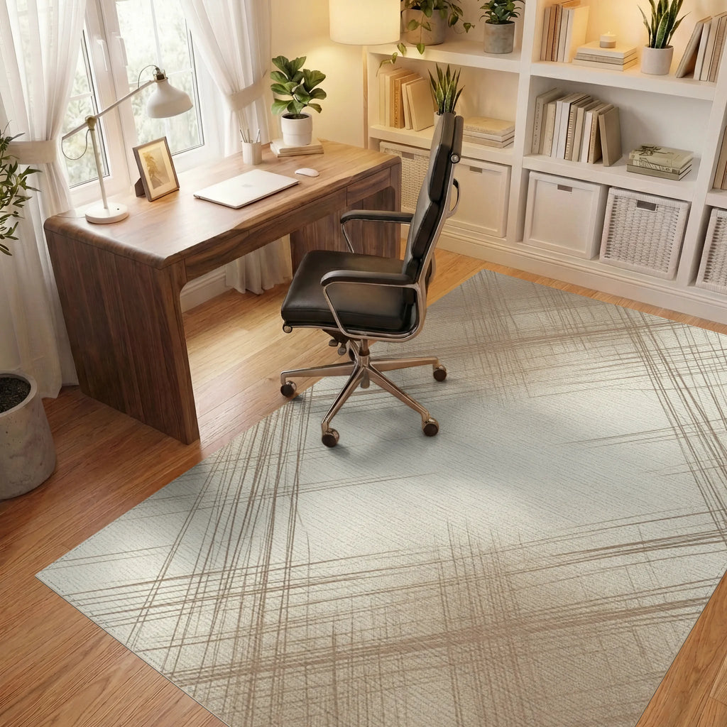 Cream White Abstract Rug - office