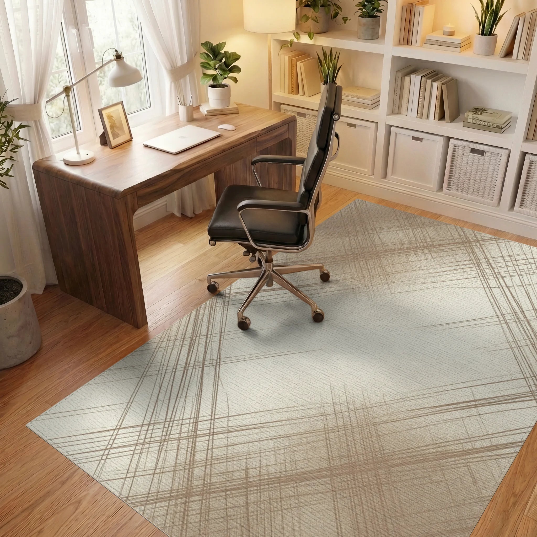 Cream White Abstract Rug - office