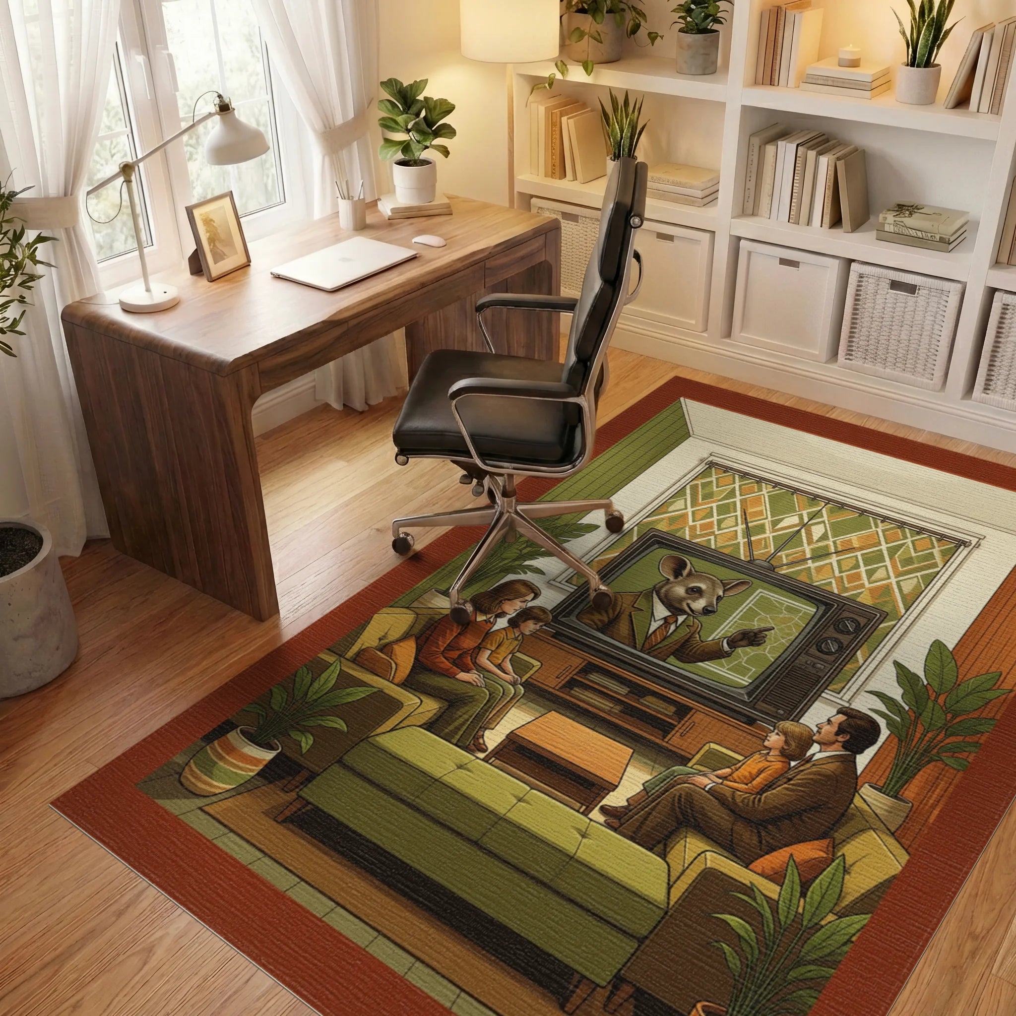 Green Gold Orange Rug - office