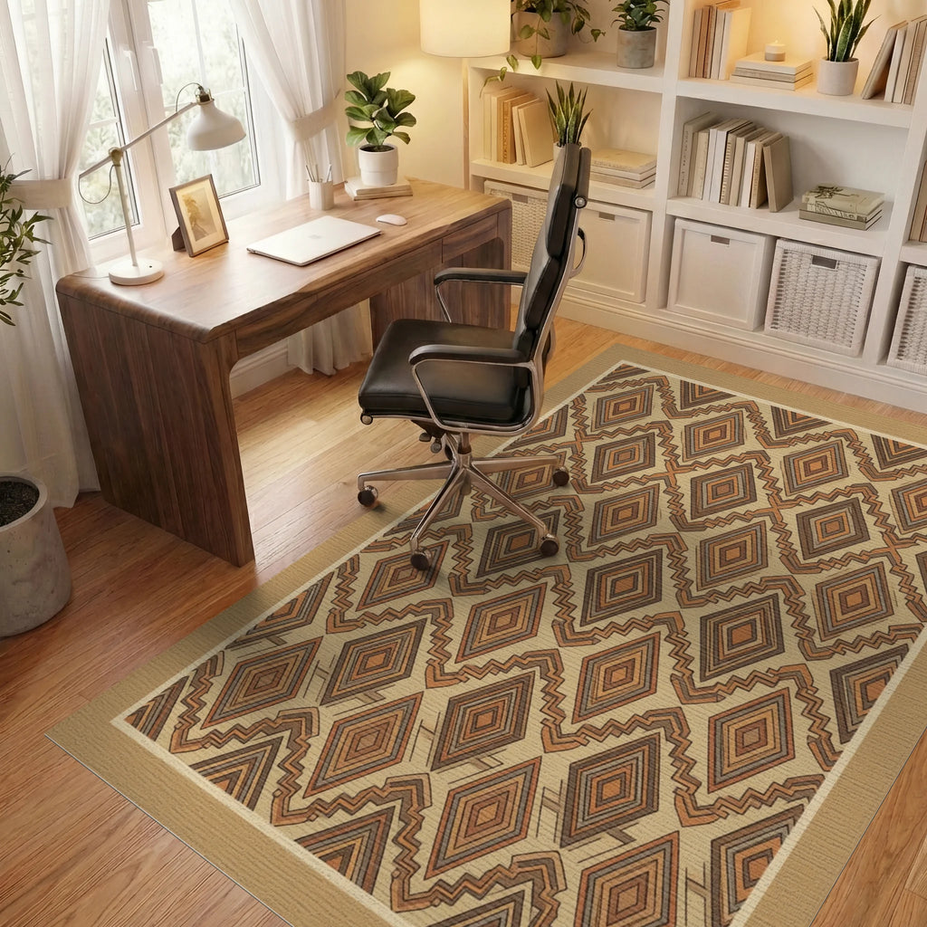 Traditional Brown Beige Rug - office