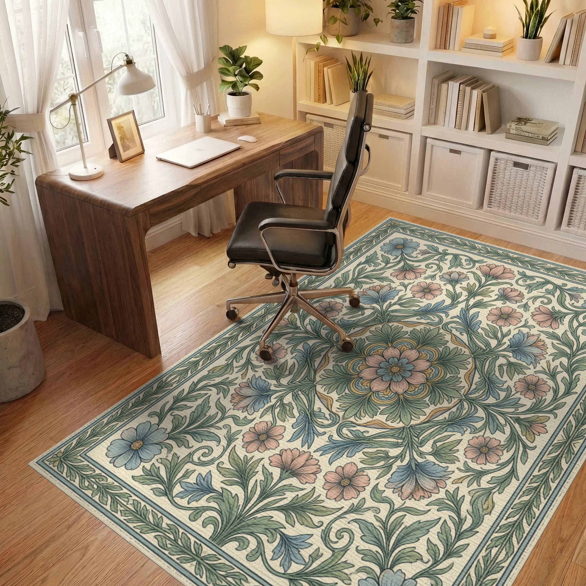 Cream Green Blue Rug - office