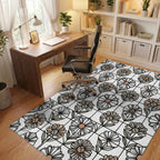 Floral Black White Rug - office