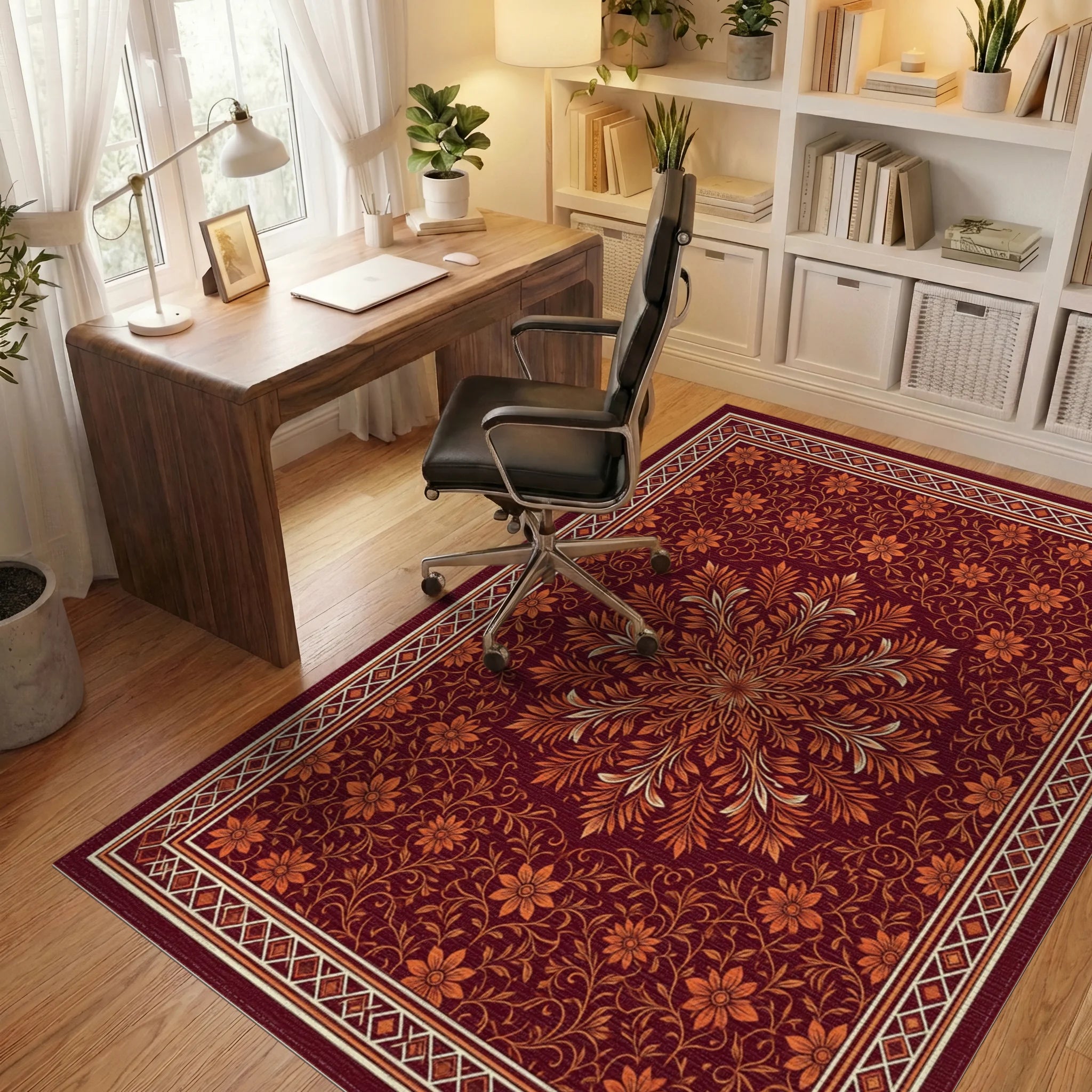 Crimson Orange Coral Rug - office