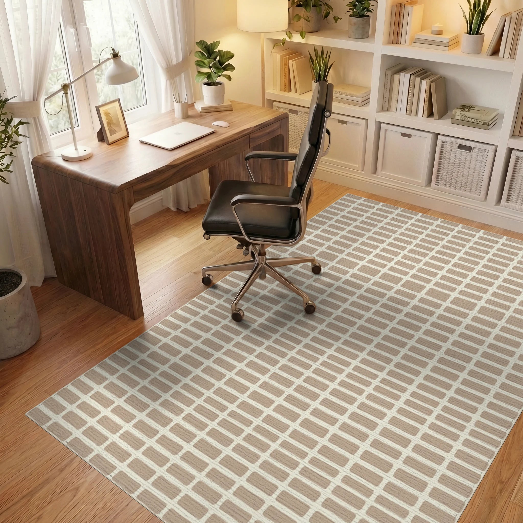 Cream Geometric Minimalist Rug - office