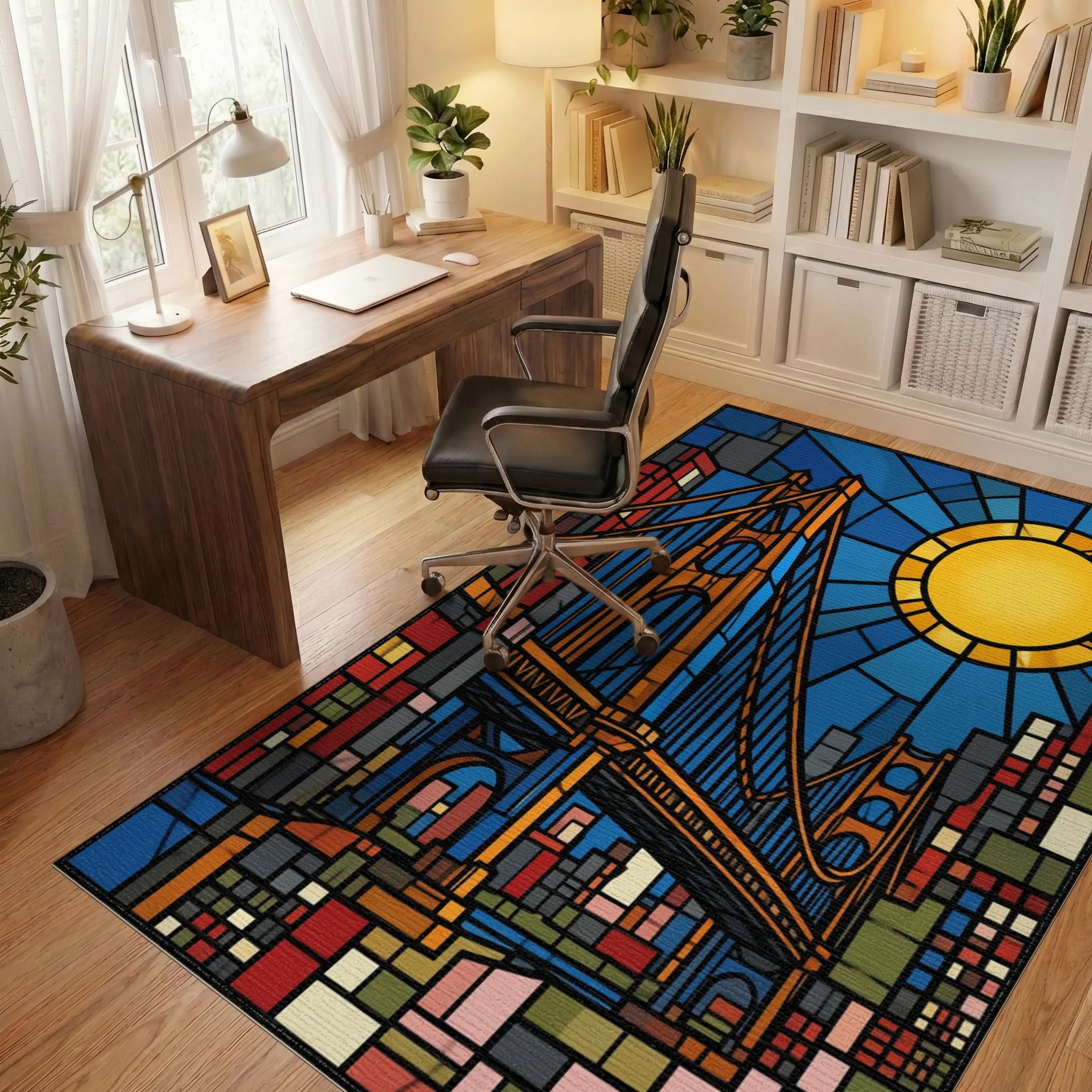 Black Yellow Sky Rug - office