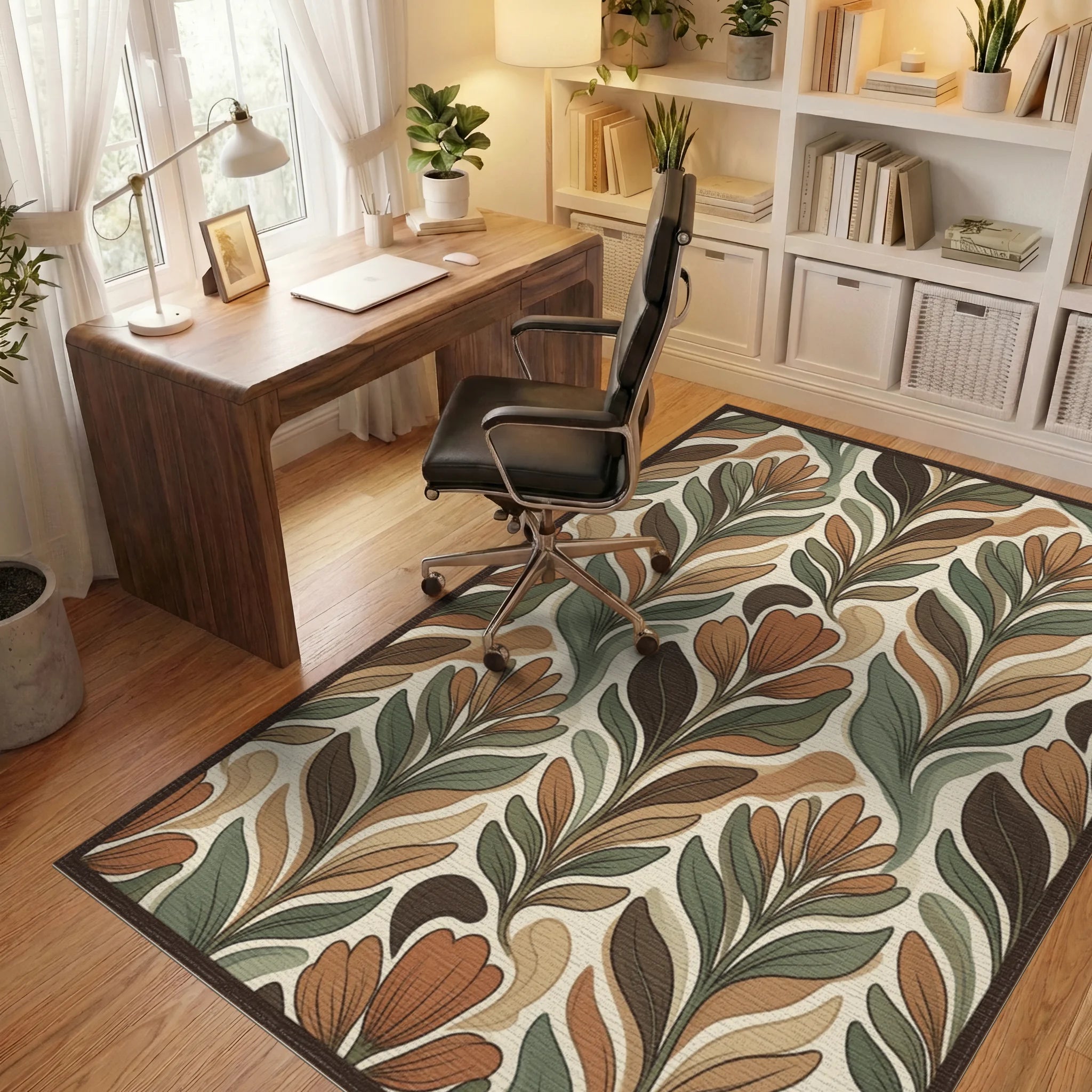 Green Brown Contains Rug - office