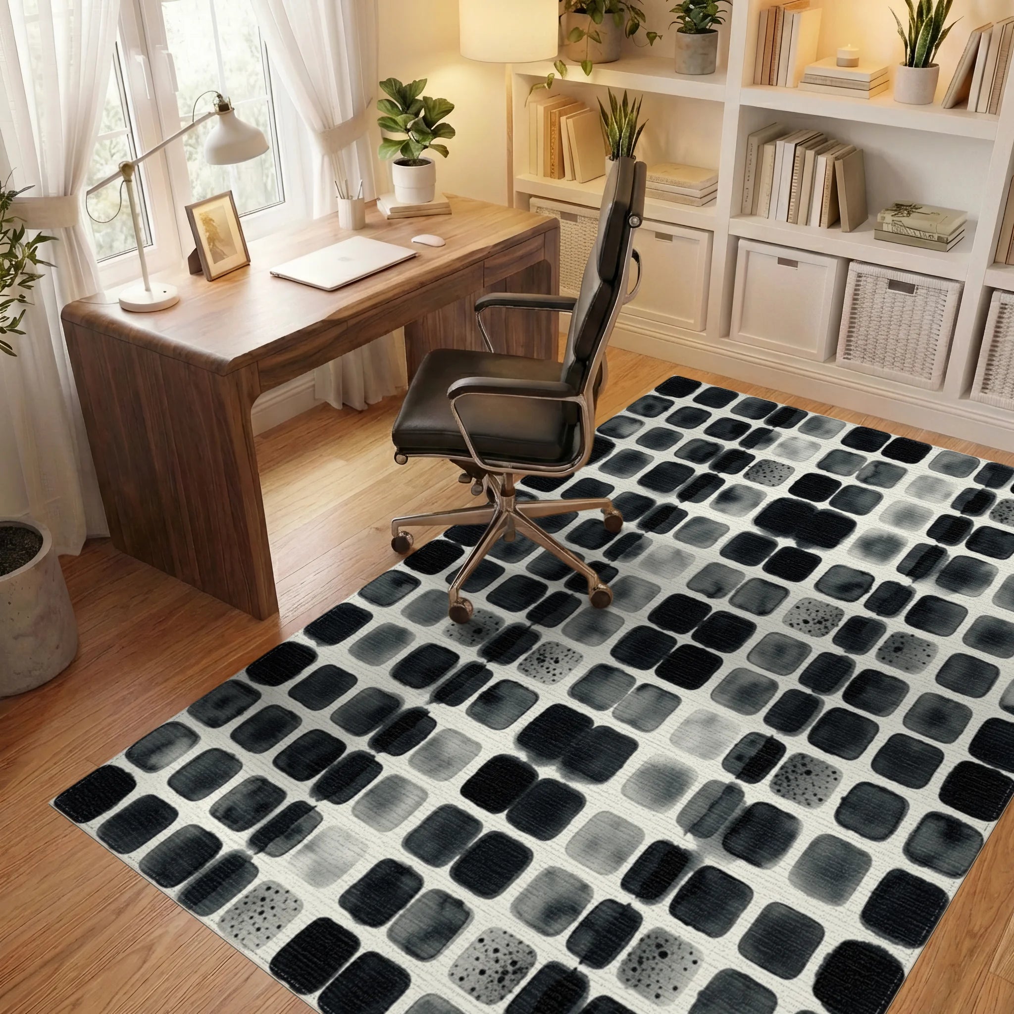 Black White Minimalist Rug - office