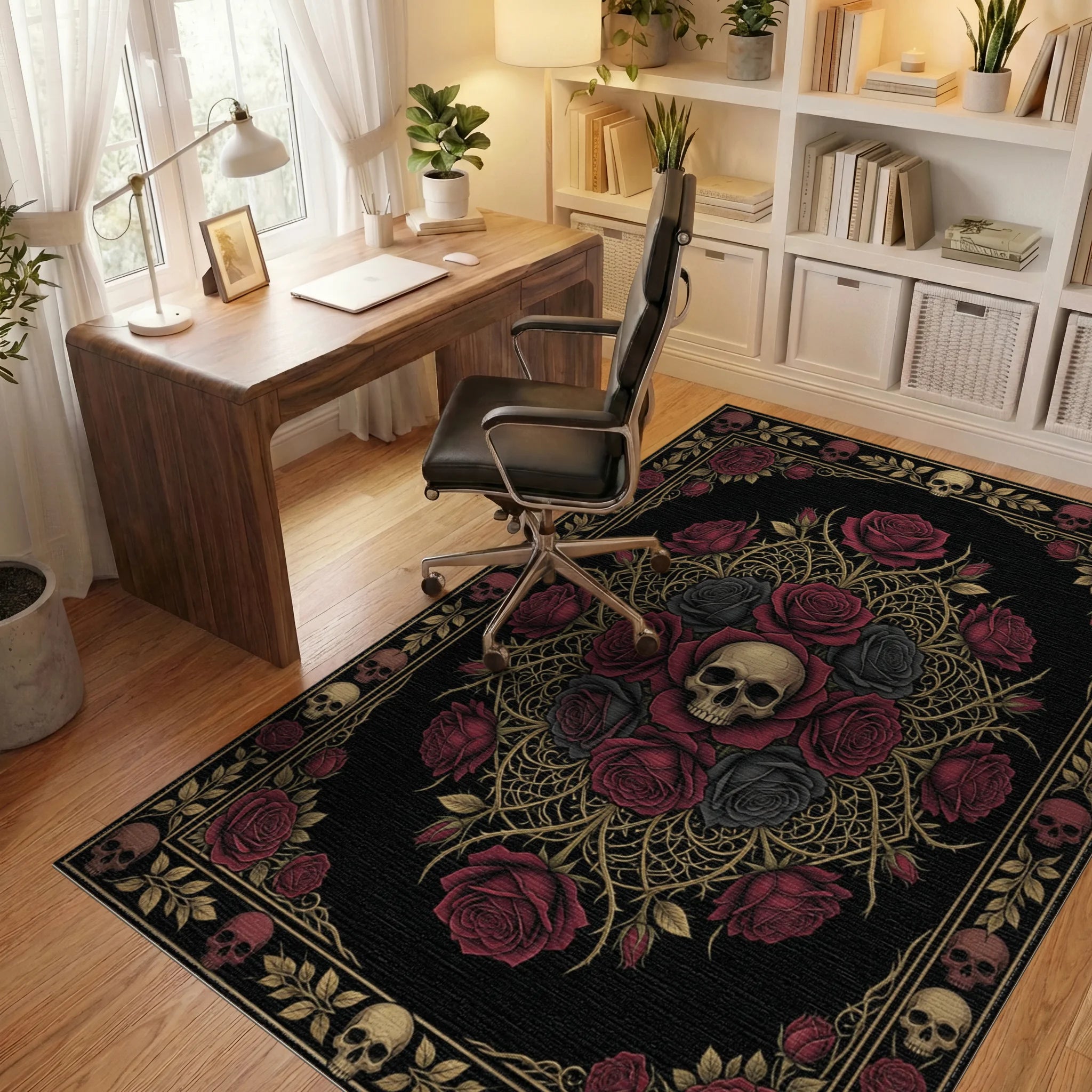 Maroon Black Gold Rug - office