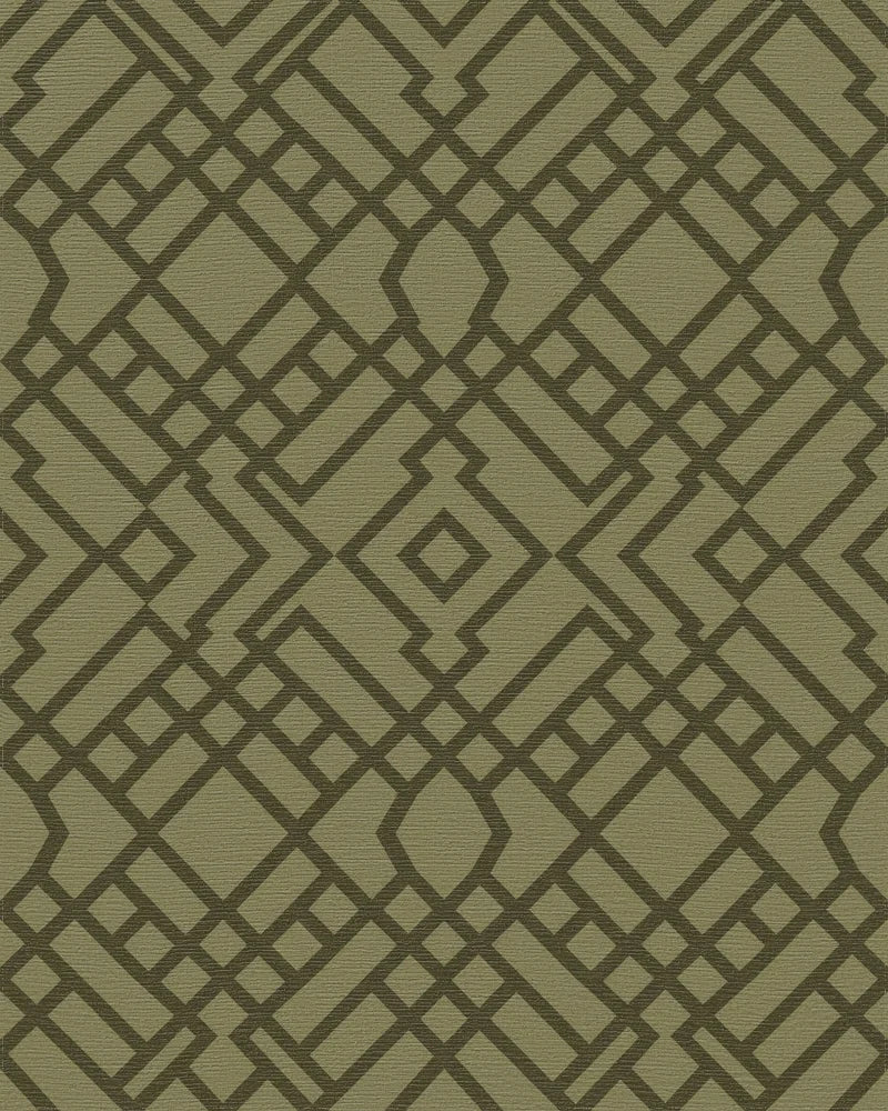 Olive Green Interlocking Geometric Lattice Rug - Cutout View