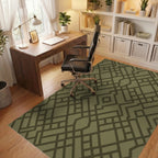 Olive Green Interlocking Geometric Lattice Rug Office View
