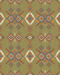 Olive Green Tribal Diamond Brocade Rug - Cutout View