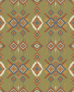 Olive Green Tribal Diamond Brocade Rug - Cutout View