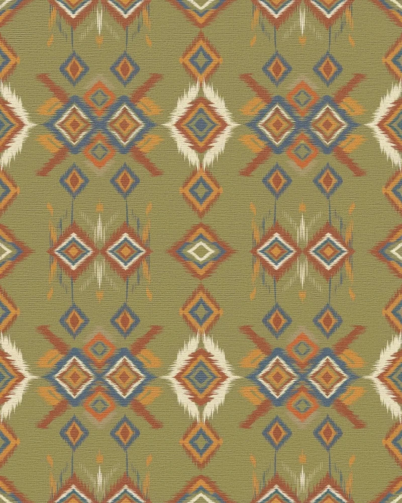 Olive Green Tribal Diamond Brocade Rug - Cutout View