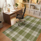 Olive Tan Plaid Squares Rug Office View