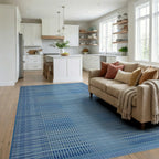 Ombre Blue Checked Gradient Rug - Living Room View