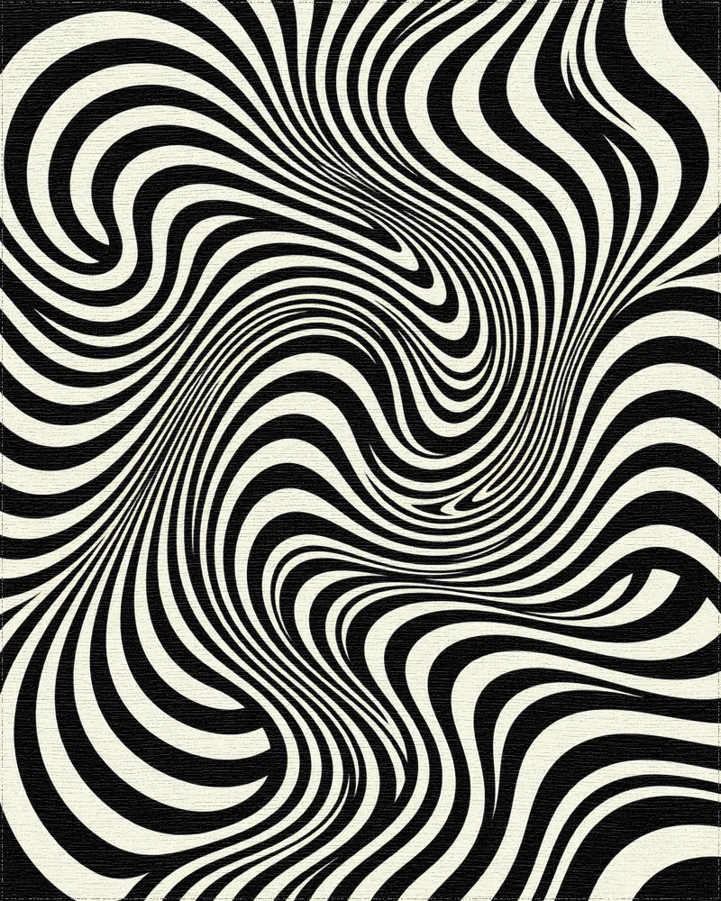 Optical Illusion Black Cream Swirl Rug - Cutout View