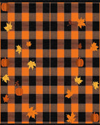 Orange Black Buffalo Plaid Pumpkin Leaves Rug - Cutout View