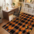 Orange Black Buffalo Plaid Pumpkin Leaves Rug - Office View