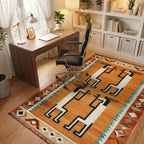 Orange Figures Southwestern Border Rug - Office View