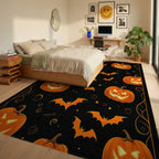 Orange Glowing Jack-o'-Lantern Bats Rug - Bedroom View