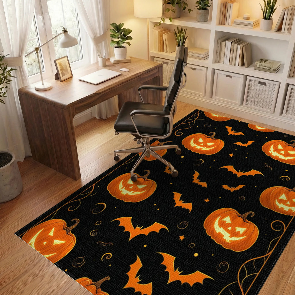 Orange Glowing Jack-o'-Lantern Bats Rug - Office View
