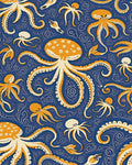 Orange Octopus Swirl Navy Ocean Rug - Cutout View