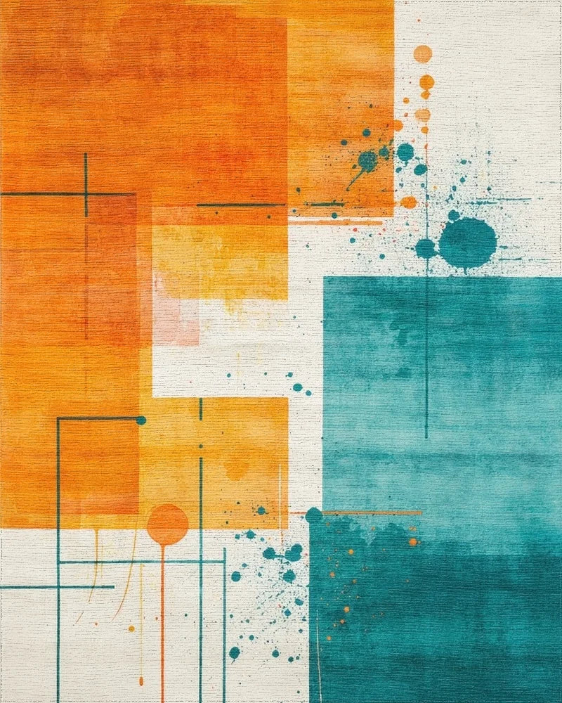 Orange Teal Abstract Geometric Splatter Rug - Cutout View