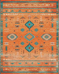Orange Teal Diamond Tribal Rug - Cutout View