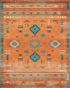 Orange Teal Diamond Tribal Rug - Cutout View