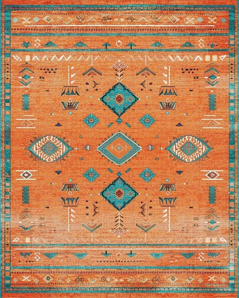 Orange Teal Diamond Tribal Rug - Cutout View