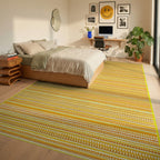 Orange Yellow Striped Dot Rug - Bedroom View