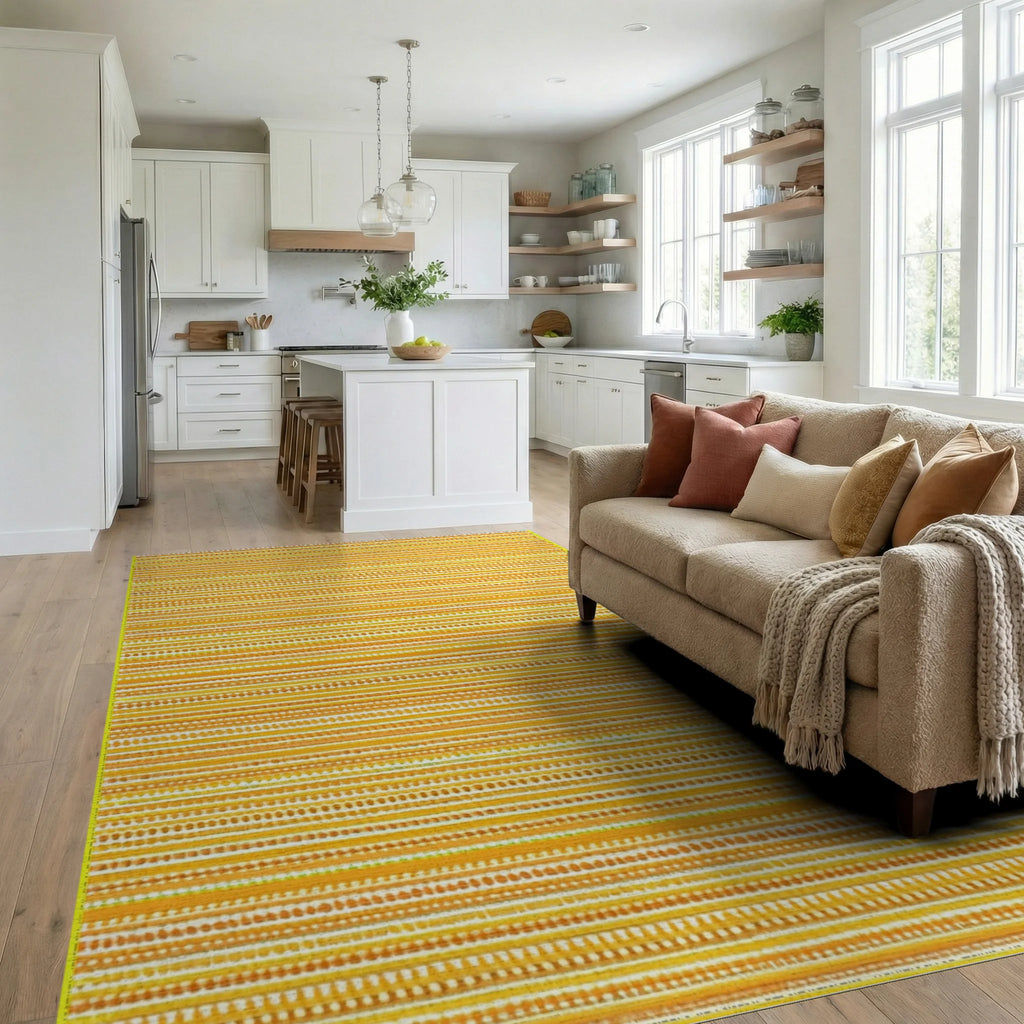 Orange Yellow Striped Dot Rug - Living Room View
