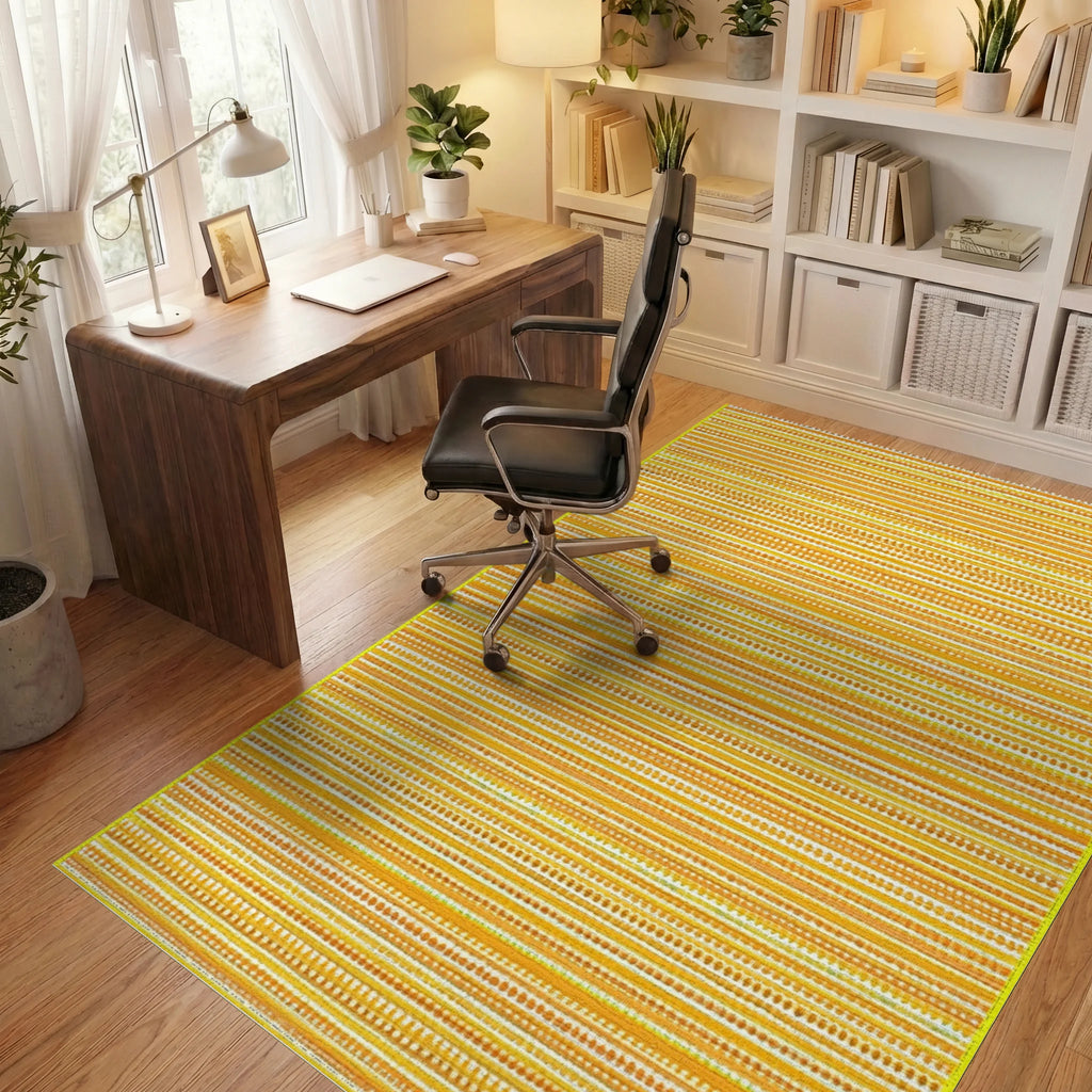 Orange Yellow Striped Dot Rug - Office View
