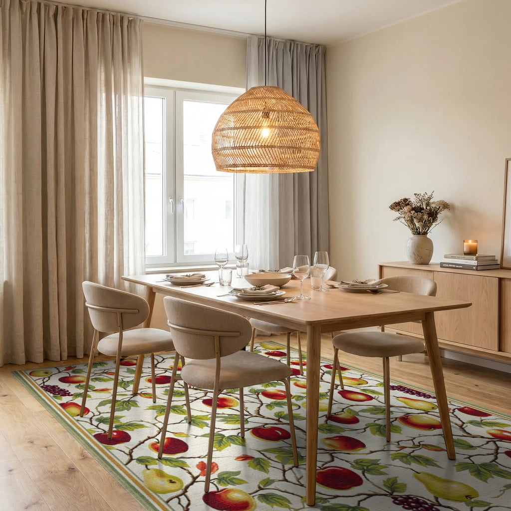 Orchard Apples Pears Grapes Pattern Rug Dining Room View