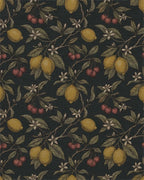 Orchard Lemons Cherries Botanical Dark Rug - Cutout View