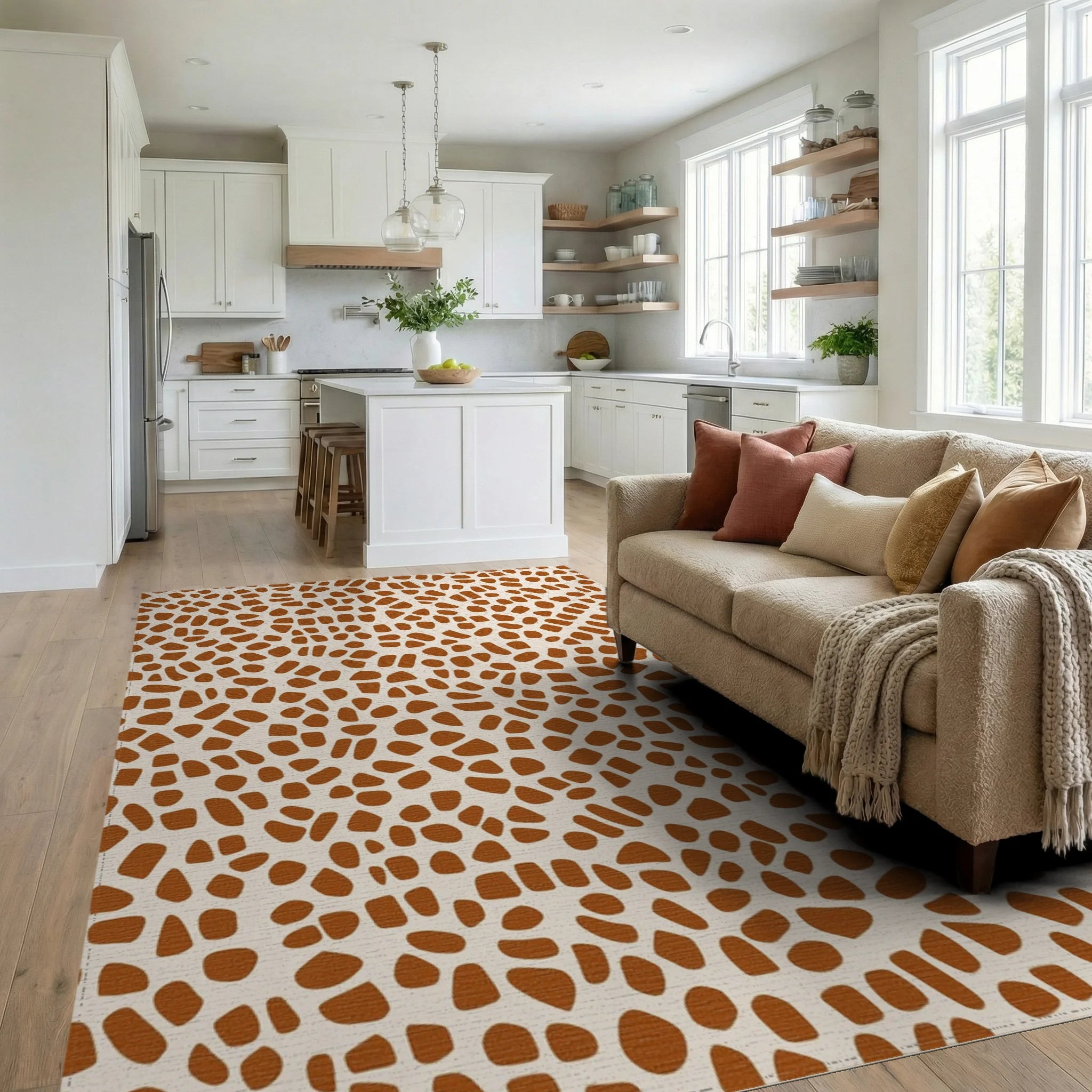 Organic Giraffe Spot Pattern Rug Living Room View