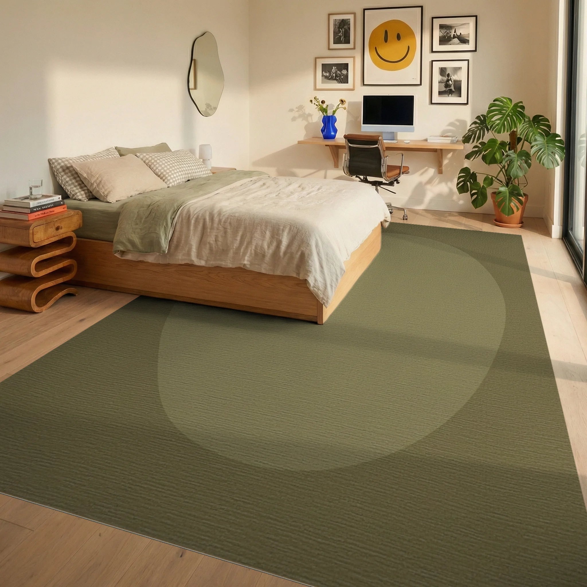 Organic Ochre Soft Curve Rug Bedroom View