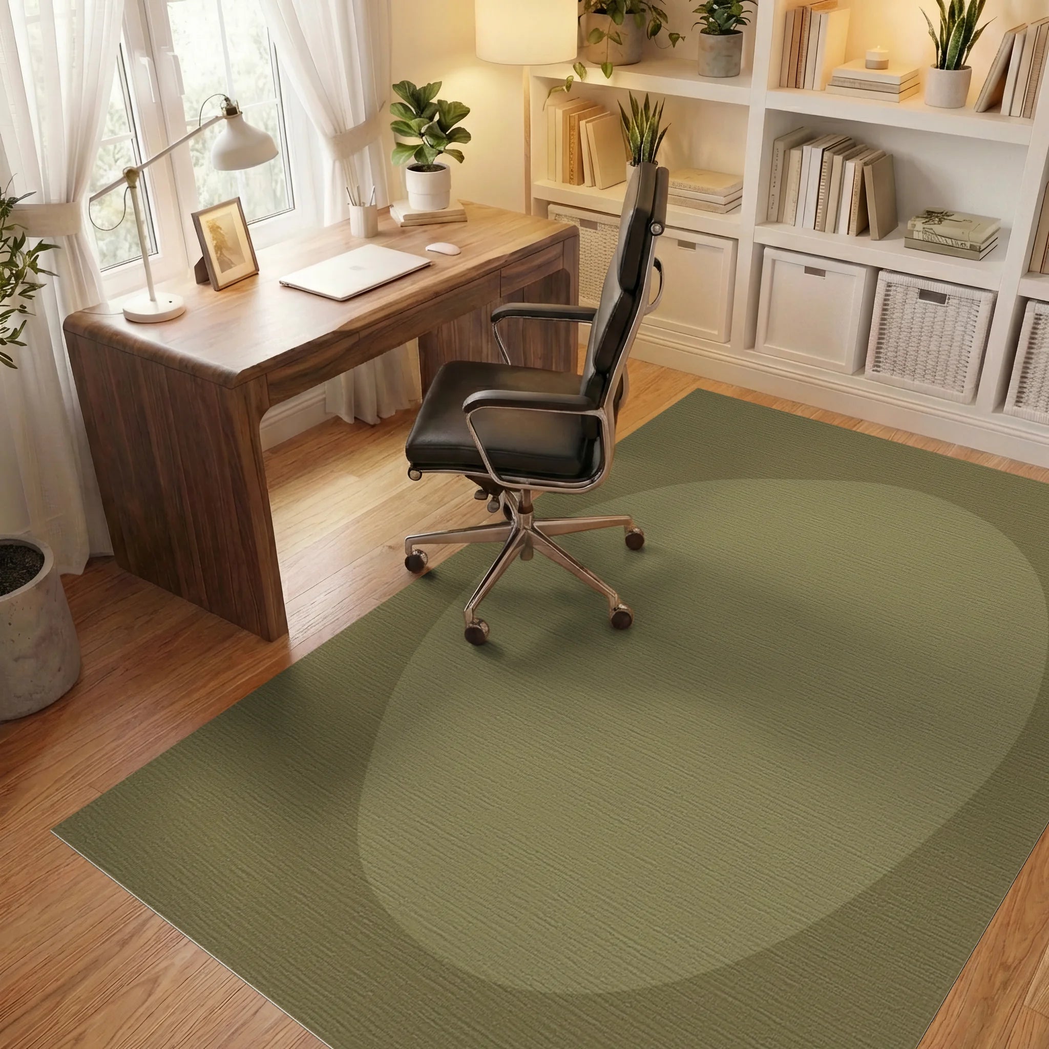 Organic Ochre Soft Curve Rug Office View