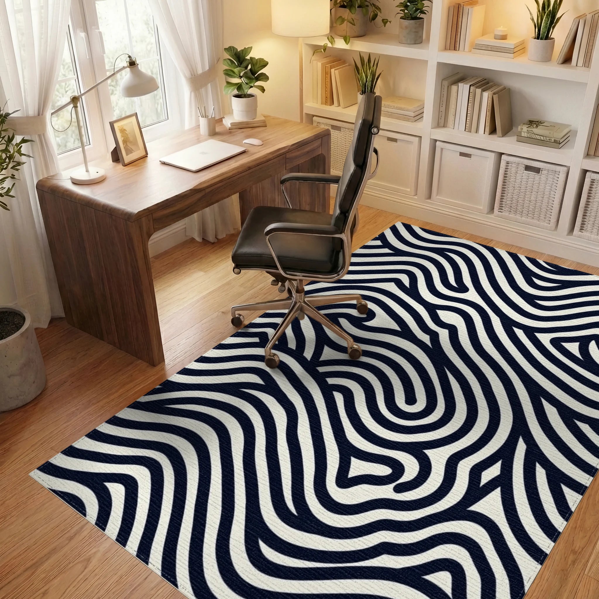 Organic Wavy Line Pattern Rug Office View