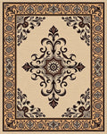 Ornate Beige Black Scrollwork Medallion Rug - Cutout View