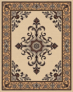 Ornate Beige Black Scrollwork Medallion Rug - Cutout View